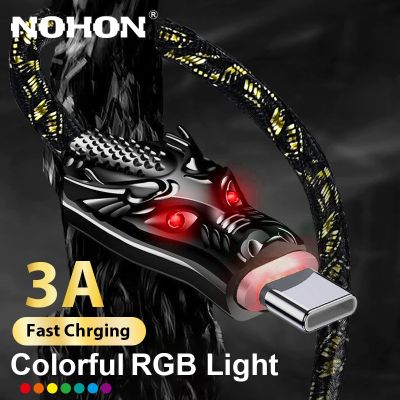 NOHON RGB สาย USB ไฟ LED ชนิด C,สายชาร์จเร็ว Micro 3A สำหรับ Huawei Xiaomi ที่ชาร์จ Realme