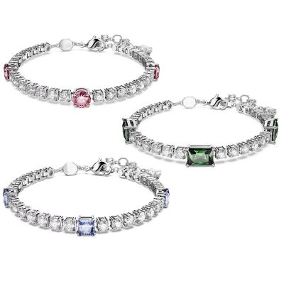 2023 Matrix Tennis Collection Bracelet Mixed Cut Pink Blue Green Elegant Item Sparkling Diamond Fashion Trend Versatile Jewelry