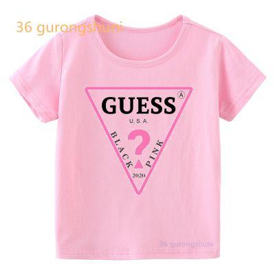 การออกแบบเดิมเสื้อยืดGUESS Tshirt Girl LISA JENNIE JISOO ROSÉ T Shirt For Girls Tops Tee korean styles Pink Children clothing Kids ClS-5XL