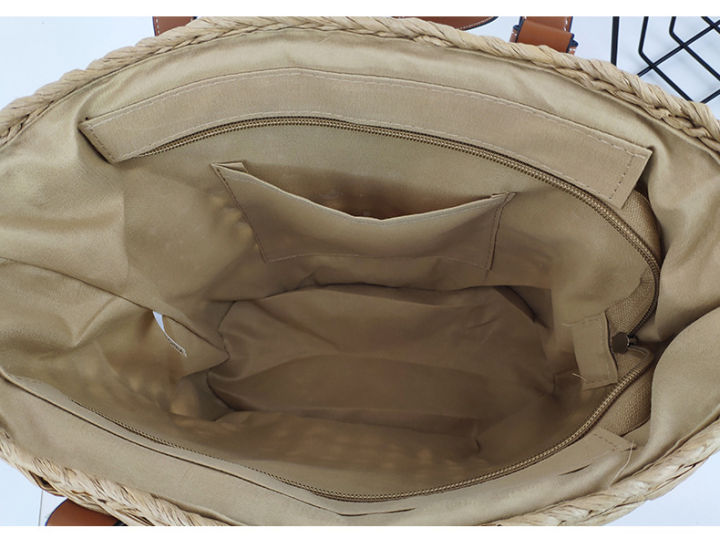 กระเป๋าใส่ฟางแบบทอชายหาดรีสอร์ทสไตล์-openwork-ทอมือใหม่ฉบับภาษาเกาหลีกระเป๋าถือสะพายไหล่
