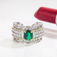 Italian court style hollowed out pattern ring with two tone gold high set jewelry lace imitation emerald dove egg ring 0U5I