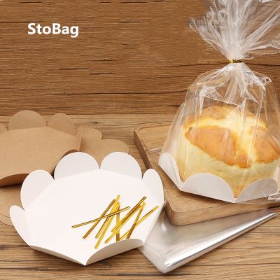 StoBag 20pcs Handmade Cake Packaging Bag 6/8 Inch Cupcake Embry Toast Snack Bread Baking Transparent West Point Packaging Box