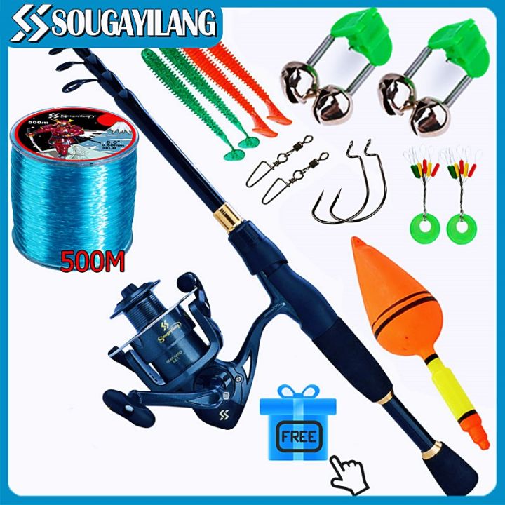 Sougayilang Fishing Full Kit 1.8m-2.4m Portable Telescopic Carbonfiber Fishing  Rod and 6BB Spinning Reel Travel Kit Fishing Set