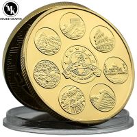 【CC】❣✽۩  New Wonders Gold Coin Metal Crafts Medal Decoration Commemorative Collection