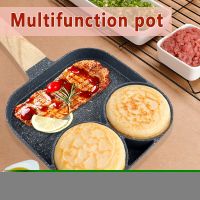 2/4 Hole Kitchen Frying Pot Thickened Omelet Pan Non-stick Egg Steak Ham Pancake Wooden Handle Kitchen Cooking Breakfast Maker