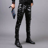 HOUZHOU Goth รถจักรยานยนต์กางเกงหนัง Faux หนัง Gothic Man กางเกง Skinny Moto กางเกงชาย Harajuku Streetwear Hip Hop 5XL