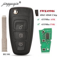 Jingyuqin 3BTN 433Mhz As/fsk ชิป4D60 4D63ที่ห้อยกุญแจรถรีโมทสำหรับ Ford Kuga C-Max โฟกัสเฟียสต้า Mondeo Galaxy HU101กุญแจแบบพับ