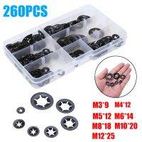 260pcs/set Star Nut Metal Starlock Push-on Locking Washer Fastener Assorted Kit Durable Home Improvement Accessories Nails Screws  Fasteners