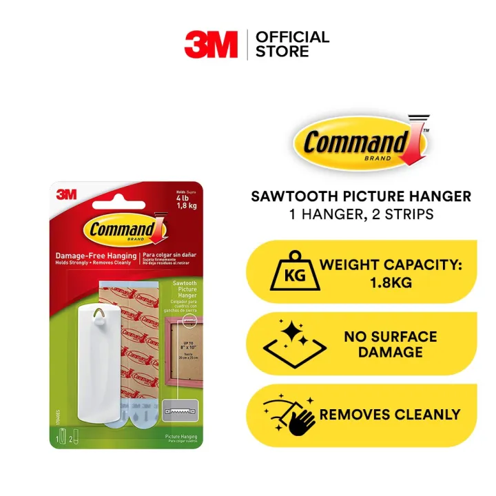 3M Command Sawtooth Picture Hanging, 1 Hanger, 2 Strips, Holds up to 1