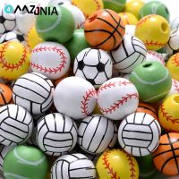 10/20/50pcs 16mm Natural Wooden Beads Volleyball Soccer Basketball Tennis Baseball Spacer Beads Handmade Diy For Jewelry Making DIY accessories and ot