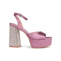 SHU RISING STARS 4.5" DGB CHUNKY ANKLE STRAPS - OLD ROSE SATIN รองเท้าส้นสูง