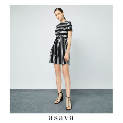 [asava ss22] asava SS high-waist stripe shorts กางเกงผู้หญิง อาซาว่า ขาสั้น แต่งจีบหน้า เชือกผูกเอว