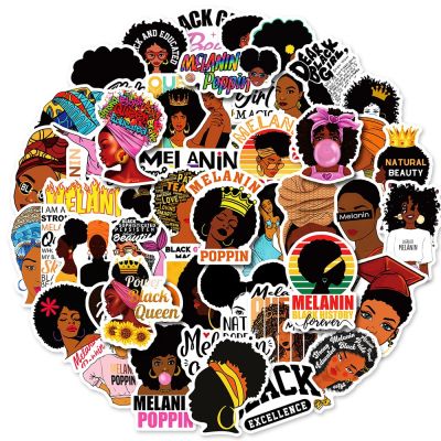 10/30/50PCS Pop Black Skin Girl Melanin Stickers DIY Phone Laptop Luggage Skateboard Graffiti Decals Fun for Kid Toys Stickers Labels