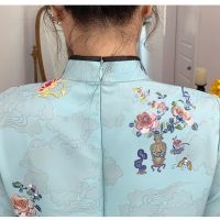 Ins Red Blue Loose 2021 New Fashion Modern Chinese Cheongsam A-line Dress Women 34 Sleeve Qipao Traditional Chinese Clothes