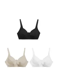 MARKS & SPENCER M&S 3pk Cotton Rich Non Wired T-Shirt Bras A-E
