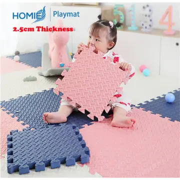 24 Interlocking Montessori Thick Foam Play Mats | Jigsaw Mats for Baby Playpens and Playrooms | Grey, Pink & White