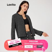 Lovito Elegant Plain Contrast Binding Jackets L23LD024 (Black)