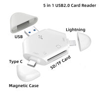 เครื่องอ่านการ์ดความจำ5ใน1สำหรับ iPhone/Type-C/USB/Android คอมพิวเตอร์แท็บเล็ต Mac/iPad SD/อะแดปเตอร์ OTG TF แปลง