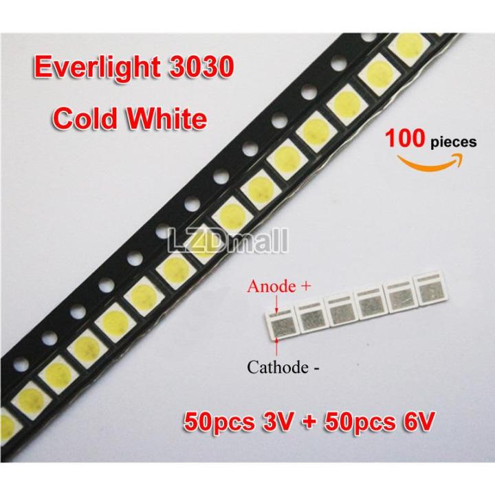 everlight-3030-6โวลต์3โวลต์1วัตต์-smd-led-สีขาวเย็นทีวีโคมไฟลูกปัดสำหรับ-led-จอแอลซีดีทีวีซ่อมแถบไฟหลัง