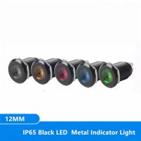 12mm waterproof black house Signal lamp LED Metal Indicator light Flat LIGHT 12V screw connect