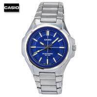 Velashop นาฬิกาข้อมือผู้ชายคาสิโอ CASIO Standard สายสแตนเลสสีเงิน หน้าปัดสีน้ำเงิน รุ่น MTP-RS100D-2AVDF, MTP-RS100D-2A, MTP-RS100D