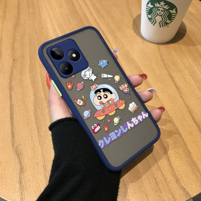 GGK เคสสำหรับ Realme C53 Realme Narzo N53การ์ตูนสีเทียน Shinchan ไดรฟ์ยานอวกาศมีน้ำค้างแข็งโปร่งใสแข็งเคสใส่โทรศัพท์ Shinchan กันกระแทกกล้องคลุมทั้งหมด