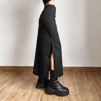 ‘；’ Goth Dark Elegant Mall Gothic Trumpet Women Midi Skirts Grunge High Waist Split  Club Long Skirt Slim Party Streetwear