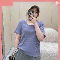 เสื้อยืดทรงหลวมสีพื้น เนื้อผ้านุ่ม ยืดหยุ่น แมทช์กับสไตล์อื่นได้ง่าย