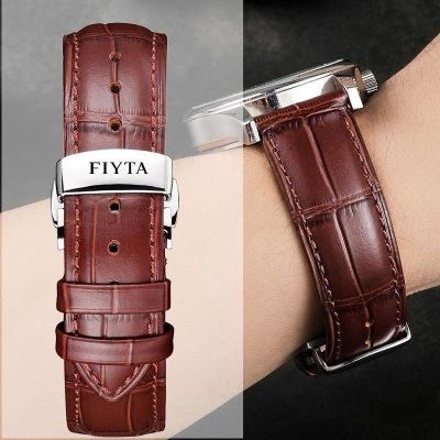 ❀❀ Fiyta watch strap leather crocodile four-leaf clover/photographer/printed male and female butterfly buckle chain accessories 20mm