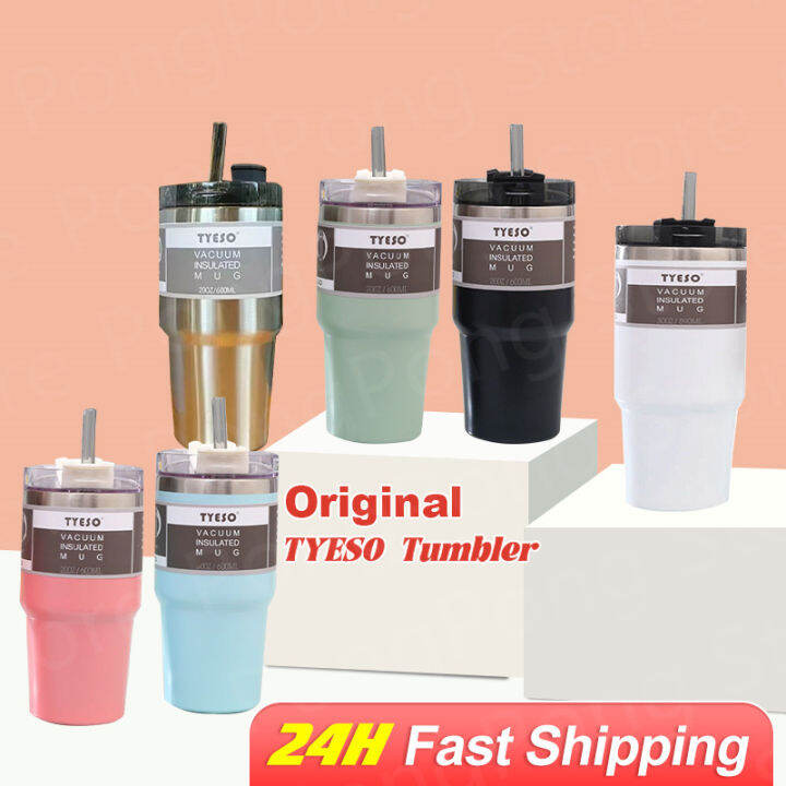 Original TYESO Insulated Tumbler With Straw Stainless Steel Hot & Cold