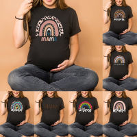 Nordic Rainbow Mama Printed Pregnant T Shirt Maternity Short Sleeve T-shirt Pregnancy Announcement Shirt New Mom Tshirts Clothes