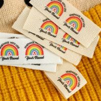 Twill Folding Labels  Logo Labels  Sew Accessori  Ribbon Label  Custom Fabric Label  Labels for Clothes  Rainbow Tags(XW3513) Stickers Labels