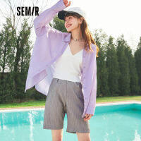 SEMIR เสื้อเชิ้ตแขนยาวผู้หญิงกลางความยาวสีทึบเนื้อกันแดดเสื้อผ้า2022ฤดูร้อนใหม่โอเวอร์ไซส์เสื้อ Ins