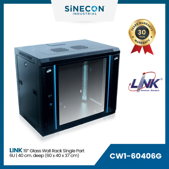 Link(ลิ้งค์) ตู้ Wall Rack รุ่น Cw1-60406G 19” Glass Wall Rack 6U, ลึก 40  Cm. 1 ตอน (60 X 40 X 37.0Cm) | Lazada.Co.Th