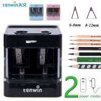 Tenwin ช่อง Usb เครื่องเหลาดินสอไฟฟ้าระบบอัตโนมัติขนาด6-12มม. พร้อมช่องเสียบที่ลับมีดไฟฟ้าคู่เครื่องเขียนของนักเรียน