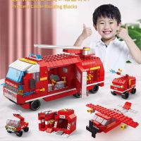 1000Pcs 6in1 City Fire Fighting Trucks รถเฮลิคอปเตอร์เรืออาคารบล็อก City DIY นักผจญเพลิงตัวเลขอิฐของเล่นสำหรับเด็ก