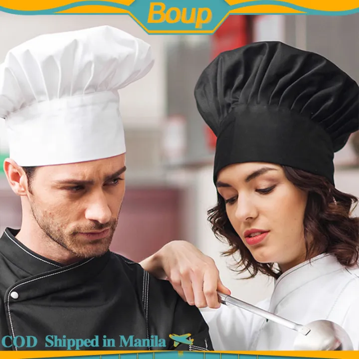 Adult Chef Hat Men And Women Adjustable Elastic Chef Head Cap Black
