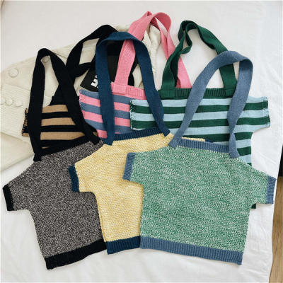 Woolen Shoulder Bag Designer Knitted Handbag Large Female Handbag Contrast Stripe Shopping Bag Girls Tote Bag