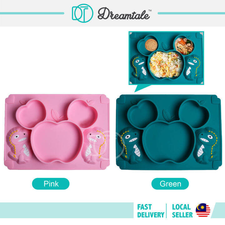 Dreamtale Apple Dinosaur Silicone Place Mat Plate Dining Mat Baby Plate