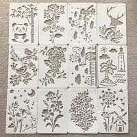 12 ชิ้น/เซ็ต 20 ซม. Panda Tree House DIY Layering Stencils ภาพวาดสมุดภาพสี Embossing Album ตกแต่งแม่แบบ-LUIZU STORE