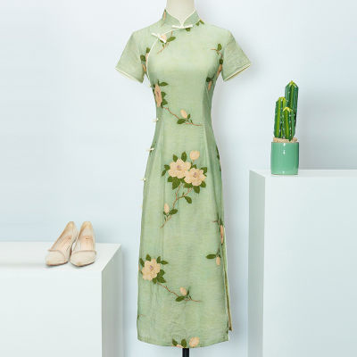 Green Improved Cheongsam Young Girls Retro Slim Chinese Dress 2022