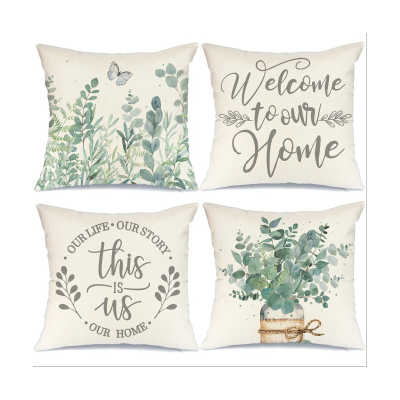 18X18 Set of 4 Farmhouse Throw Pillows Spring Decorations Eucalyptus Leaves Home Decor for Couch