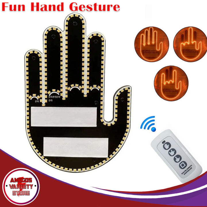 Funny Car Finger Light with Remote Road Rage Signs Middle Gesture Hand Lamp  Sticker Glow Panel