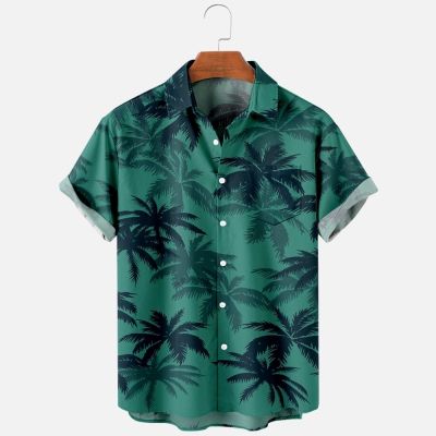 เสื้อเชิ้ตฮาวายพิมพ์ลาย3D สำหรับผู้ชายเสื้อเชิ้ตแขนสั้นชายหาดกระดุมแถวเดียวใส่สบายฤดูร้อน