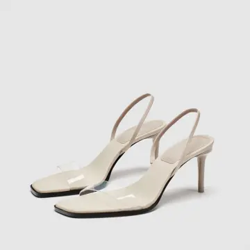 Women's Block Middle Strap Heels - Clear Top / Gray