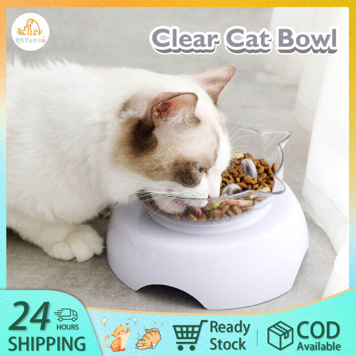 【PETZOOM】Cat Bowl Tilt 15 ° Transparent Plastic Bowl Cat Food Bowl Cute