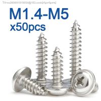 ⊕◄ 50pcs/lot M1.4 M1.7 M2 M2.6 M3 M3.5 M4 M5 304 Stainless Steel Cross PWA Phillips Pan Round Head With Washer Self-tapping Screw