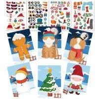 ✺✱ Cute Make Your Own Christmas Stickers for Children 6 Faces 4 Sticker Sheets Self-Adhesive Santa Claus Dog Cat Creative Jigsaw