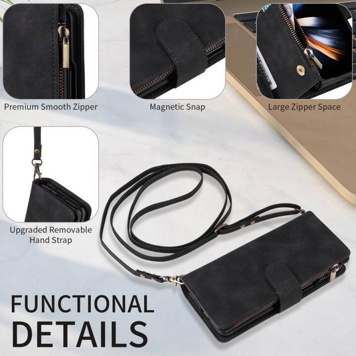 crossbody-หลายช่องเสียบการ์ดซิปกระเป๋าสตางค์ซองหนังพลิกแม่เหล็กสำหรับ-samsung-galaxy-z-fold5พร้อมฟังก์ชั่นยึดพับ5-cover