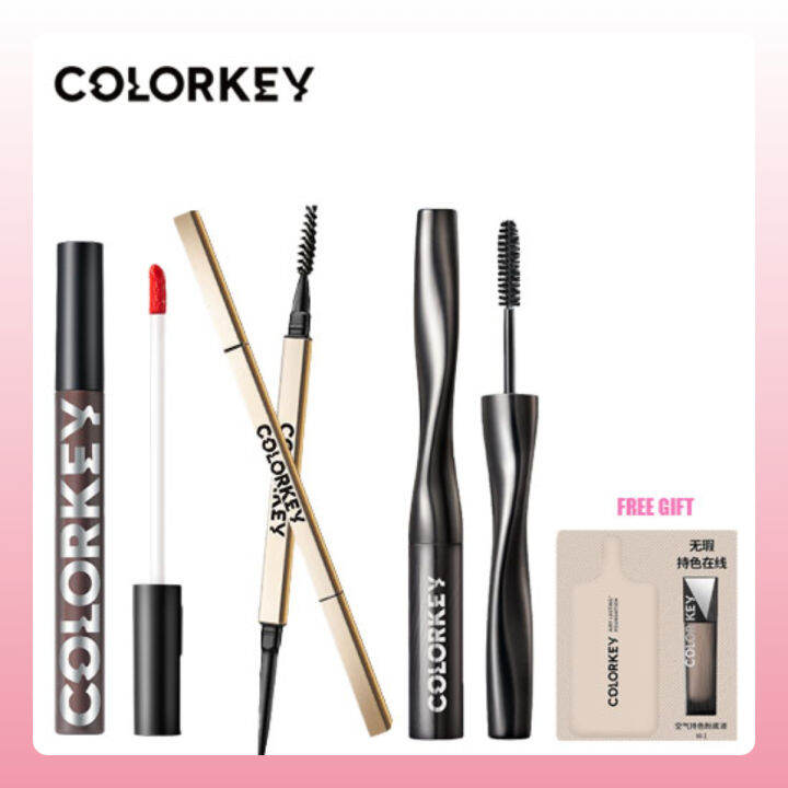 [Ready Stock] Colorkey Makeup Set Mascara Eyebrow Pencil Lipstick 3 Set